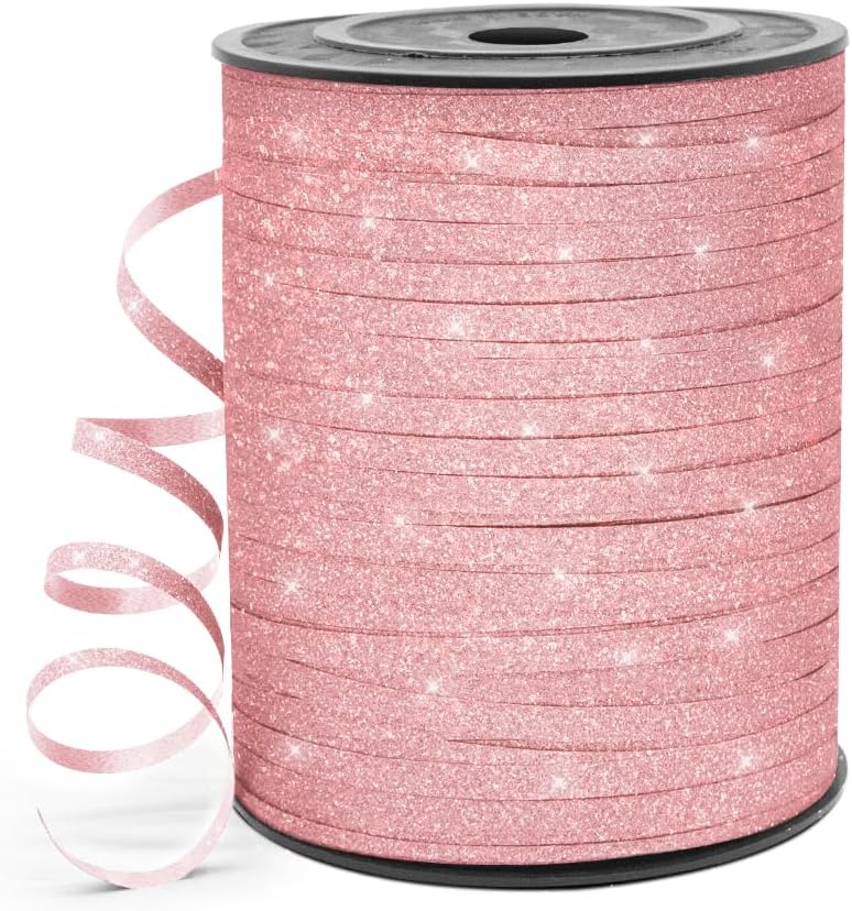 HimBen 500 Yards Curling Ribbon for Gift Wrapping, 3/16" Balloon String for Christmas Valentine Birthday Wedding Party Festival Decoration, Crafts, Flower Bouquet(Glitter Pink) - Image 1